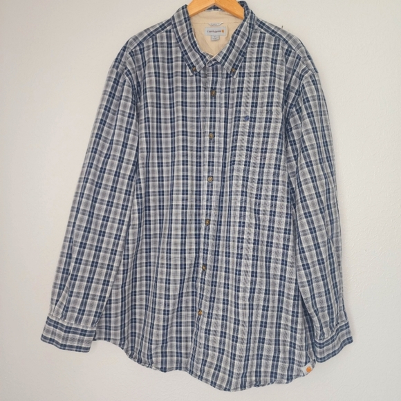 Carhartt Mens Relaxed Fit Button Down Blue Plaid Flannel Shirt Size 3XL BoxC‎ - Picture 1 of 11
